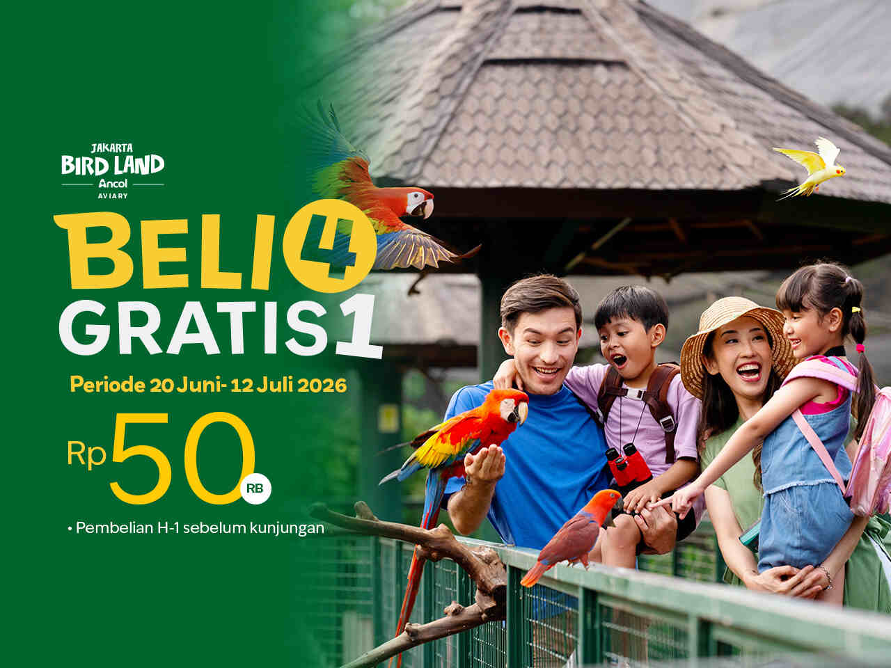 Promo Liburan Sekolah Jakarta Bird Land 2026: Beli 4 Tiket Gratis 1